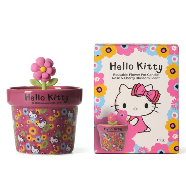 Hello Kitty Spring Candle Pot - Rose & Cherry Blossom Scent, Reusable in Purple - Size: Medium - image 1