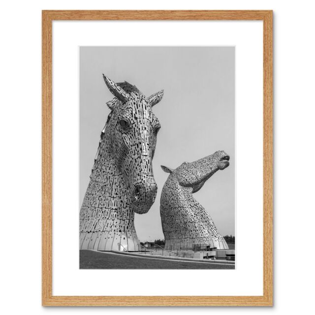 "Artery8 Wall Art Print Kelpies Horse Sculptures Falkirk Scotland Framed in Beige - Size: W7"" x H9""" - image 1