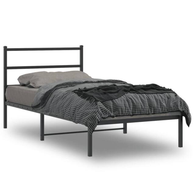 Berkfield Home Metal Bed Frame without Mattress with Headboard Black 100x200cm - Size: 100x200 cm - image 1