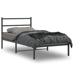 Berkfield Home Metal Bed Frame without Mattress with Headboard Black 100x200cm - Size: 100x200 cm - thumbnail 1