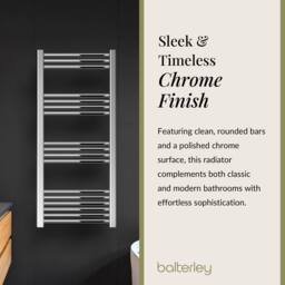 Balterley Straight Heated Towel Rail Radiator, 344W, 500 x 1100mm, Chrome in Silver - thumbnail 6