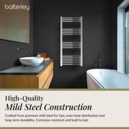 Balterley Straight Heated Towel Rail Radiator, 344W, 500 x 1100mm, Chrome in Silver - thumbnail 3