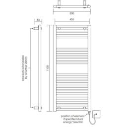 Balterley Straight Heated Towel Rail Radiator, 344W, 500 x 1100mm, Chrome in Silver - thumbnail 8