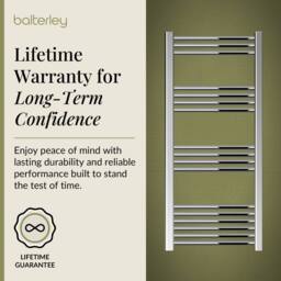 Balterley Straight Heated Towel Rail Radiator, 344W, 500 x 1100mm, Chrome in Silver - thumbnail 7