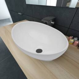 Berkfield Home Luxury Ceramic Basin Oval-shaped Sink White 40 x 33 cm - thumbnail 2