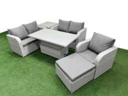 Fimous High Back Poly Rattan Garden Furniture Set w/ Reclining Chair Loveseat Sofa Adjustable Lifting Dining or Coffee Table Indoor Outdoor Patio Set - thumbnail 1