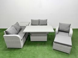 Fimous High Back Poly Rattan Garden Furniture Set w/ Reclining Chair Loveseat Sofa Adjustable Lifting Dining or Coffee Table Indoor Outdoor Patio Set - thumbnail 2