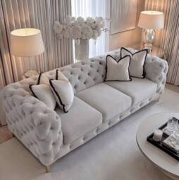 Sofaya Monaco Chesterfield Velvet Cushions Sofa 3 Seater Couch in Light Grey - thumbnail 5