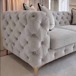 Sofaya Monaco Chesterfield Velvet Cushions Sofa 3 Seater Couch in Light Grey - thumbnail 2