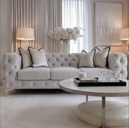 Sofaya Monaco Chesterfield Velvet Cushions Sofa 3 Seater Couch in Light Grey - thumbnail 4