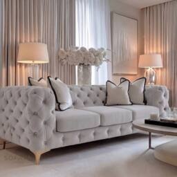 Sofaya Monaco Chesterfield Velvet Cushions Sofa 3 Seater Couch in Light Grey - thumbnail 1