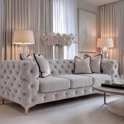 Sofaya Monaco Chesterfield Velvet Cushions Sofa 3 Seater Couch in Light Grey - thumbnail 3