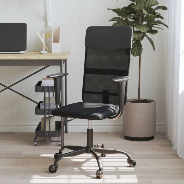 Berkfield Home Office Chair Height Adjustable Black Mesh Fabric & Faux Leather - image 1