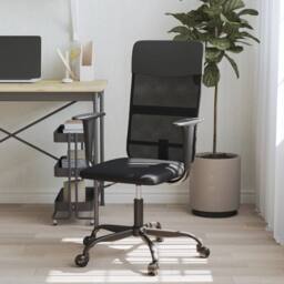Berkfield Home Office Chair Height Adjustable Black Mesh Fabric & Faux Leather - thumbnail 1