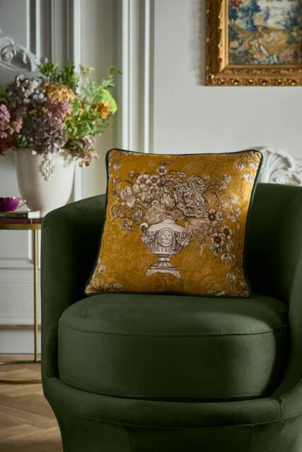 Laurence Llewelyn-Bowen 'Tuscan Holiday' Velvet Filled Cushion in Mustard - Size: 43 cm x 43 cm - image 1