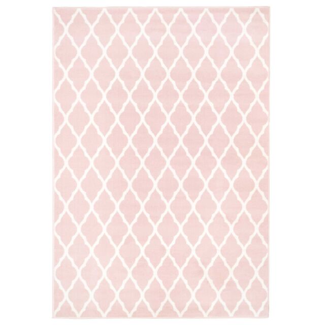 Kukoon Blush Pink White Classic Trellis Living Area Rug in Light Pink - Size: 60 cm x 240 cm - image 1