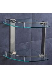 Living and Home 2-Tier Tempered Glass Corner Shelf Bathroom Wall Mounted in Silver - thumbnail 3