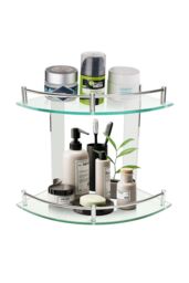 Living and Home 2-Tier Tempered Glass Corner Shelf Bathroom Wall Mounted in Silver - thumbnail 4
