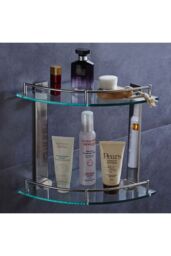 Living and Home 2-Tier Tempered Glass Corner Shelf Bathroom Wall Mounted in Silver - thumbnail 2