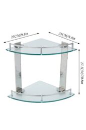 Living and Home 2-Tier Tempered Glass Corner Shelf Bathroom Wall Mounted in Silver - thumbnail 6