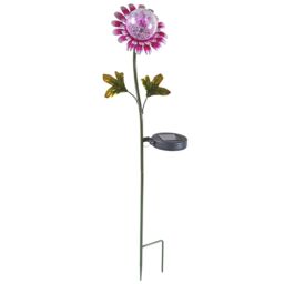 mysmartbuy Solar Powered Daisy Design Globe Stake Light - Flower Shaped Metal & Glass Outdoor Garden Lighting Ornament - Measures H74cm in Pink - thumbnail 1