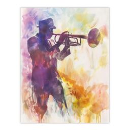 "Artery8 Trombonist Playing Jazz Music Watercolour Musical Wall Art Print in Purple - Size: W18"" x H24""" - thumbnail 1