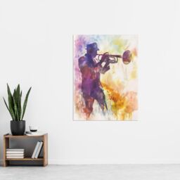 "Artery8 Trombonist Playing Jazz Music Watercolour Musical Wall Art Print in Purple - Size: W18"" x H24""" - thumbnail 4