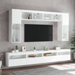Berkfield Home TV Wall Cabinets with LED Lights 2 pcs White 60x30x40 cm - Size: 60 x 30 x 40 cm - thumbnail 6