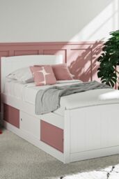 Time4sleep Maxistore 3 Door Pink Wooden Storage Single Bed Frame in White - thumbnail 1