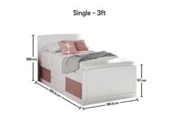Time4sleep Maxistore 3 Door Pink Wooden Storage Single Bed Frame in White - thumbnail 5