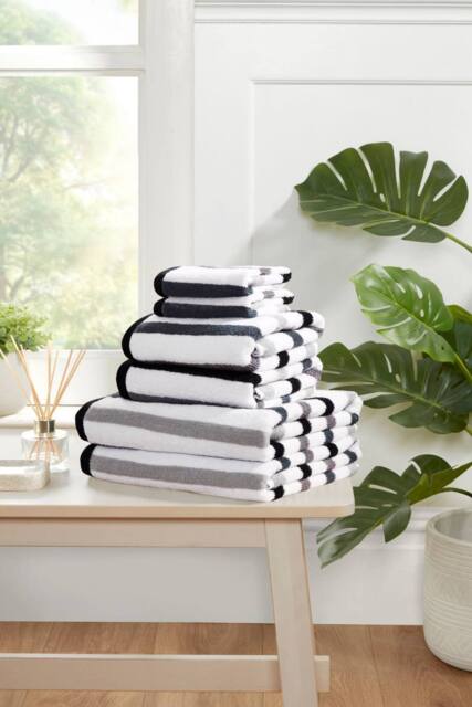 Rapport Home Amalfi 6 Piece Cotton Towels Bale Set Striped Soft Quick Dry Absorbent in Black - image 1