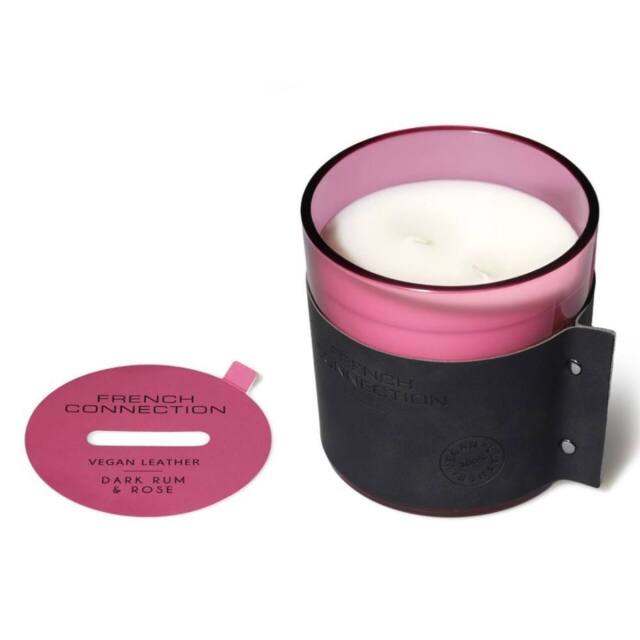 French Connection Leather Effect Candle Dark Rum & Rose 340g Single Wick in Pink - image 1