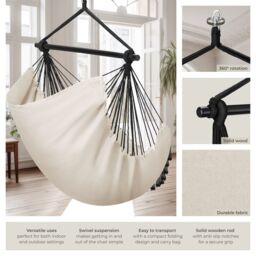 tectake Hanging Chair Malika, Boho Style, Load Capacity 150kg in Beige - Size: 1 Seater - thumbnail 3
