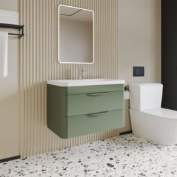 Balterley Contemporary Wall Hung 2 Drawer Bathroom Vanity Unit, Green, 800mm in Green - thumbnail 4