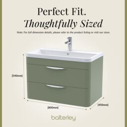 Balterley Contemporary Wall Hung 2 Drawer Bathroom Vanity Unit, Green, 800mm in Green - thumbnail 5