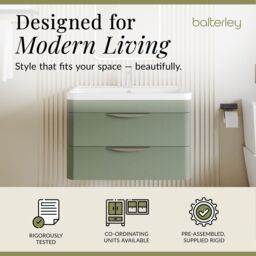 Balterley Contemporary Wall Hung 2 Drawer Bathroom Vanity Unit, Green, 800mm in Green - thumbnail 2