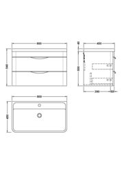 Balterley Contemporary Wall Hung 2 Drawer Bathroom Vanity Unit, Green, 800mm in Green - thumbnail 8