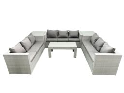 Fimous Rattan Garden Outdoor Furniture Set 9 Seater Garden Sofa Oblong Coffee Table Set with 2 Side Tables Light Grey Mixed - thumbnail 1