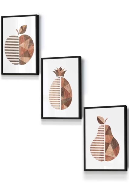 ARTZE Framed Geometric Wood Grain Effect Fruit Framed Wall Art - Small in Black - Size: W33 cm x H45 cm x D20mm - image 1