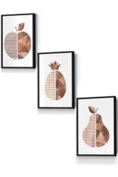 ARTZE Framed Geometric Wood Grain Effect Fruit Framed Wall Art - Small in Black - Size: W33 cm x H45 cm x D20mm - thumbnail 1
