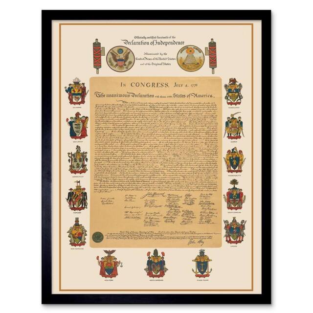 "Artery8 USA Declaration of Independence US Congress 12x16"" Framed Art Print in Beige - Size: W12"" x H16""" - image 1