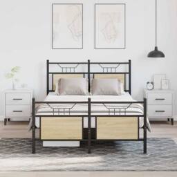 Berkfield Home Bed Frame without Mattress Sonoma Oak 120x200 cm Engineered Wood in Brown - Size: Small Double - thumbnail 4