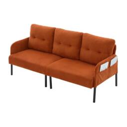 STILVORA 3-Seater Sofa with Side Pockets in Corduroy in Orange - thumbnail 5
