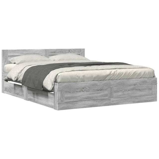 Berkfield Home Bed Frame with Headboard without Mattress Grey Sonoma 160x200 cm - image 1