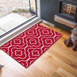 Desire Rugs Anti-Slip Quatrefoil Design Doormat - Machine Washable for Easy Care in Red - Size: 67 cm x 120 cm