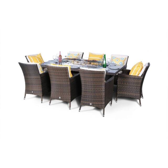 Thats Furniture Savannah Fire Pit 8 Seater Rectangle Rattan Dining Set in Brown - image 1