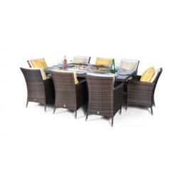 Thats Furniture Savannah Fire Pit 8 Seater Rectangle Rattan Dining Set in Brown - thumbnail 4