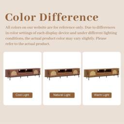 BTM Rattan TV Cabinet Sliding Doors Drawers Wood Look in Walnut - thumbnail 9