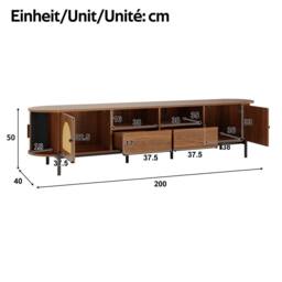 BTM Rattan TV Cabinet Sliding Doors Drawers Wood Look in Walnut - thumbnail 7