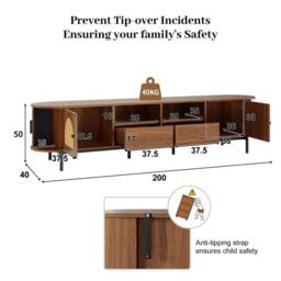BTM Rattan TV Cabinet Sliding Doors Drawers Wood Look in Walnut - thumbnail 6